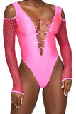 Neon Pink Lace Up Shoulder Bodysuit