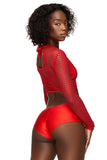 Red Fishnet Long Sleeve Crop Top