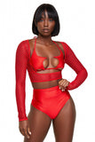 Red Fishnet Cut Out Crop Top