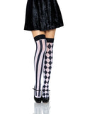 Harlequin Thigh High Stockings – Bold Diamond Pattern Micro-Net Hosiery
