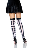 Harlequin Thigh High Stockings – Bold Diamond Pattern Micro-Net Hosiery