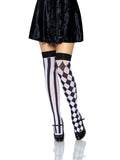 Harlequin Thigh High Stockings – Bold Diamond Pattern Micro-Net Hosiery
