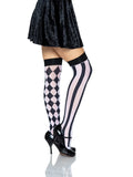 Harlequin Thigh High Stockings – Bold Diamond Pattern Micro-Net Hosiery