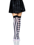 Harlequin Thigh High Stockings – Bold Diamond Pattern Micro-Net Hosiery