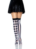 Harlequin Thigh High Stockings – Bold Diamond Pattern Micro-Net Hosiery
