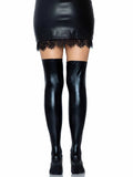 Wet Look Thigh High Stockings – Glossy Metallic Finish Women's Hosiery