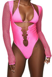 Neon Pink Open Front Lace Up Bodysuit