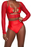 Red Fishnet Cut Out Crop Top