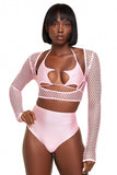 Baby Pink Fishnet Cut Out Crop