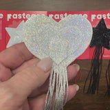 Silver Glitter Heart Tassel Nipple Covers – Fringe Adhesive Festival Pasties