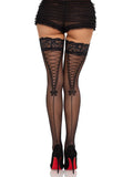 Sheer Backseam Thigh High Stockings with Faux Lace-Up Detail