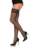 Sheer Backseam Thigh High Stockings with Faux Lace-Up Detail