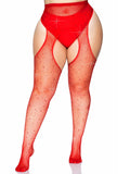 Rhinestone Fishnet Suspender Pantyhose – Sparkly Crotchless Women's Hosiery