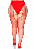 Rhinestone Fishnet Suspender Pantyhose – Sparkly Crotchless Women's Hosiery