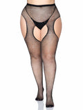 Rhinestone Fishnet Suspender Pantyhose – Sparkly Crotchless Women's Hosiery