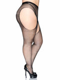Rhinestone Fishnet Suspender Pantyhose – Sparkly Crotchless Women's Hosiery