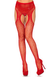 Rhinestone Fishnet Suspender Pantyhose – Sparkly Crotchless Women's Hosiery