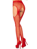 Rhinestone Fishnet Suspender Pantyhose – Sparkly Crotchless Women's Hosiery