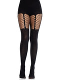 Jett Garter Illusion Opaque Tights with Fishnet Detail | Women's Hosiery