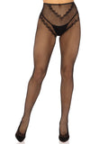Karma Crotchless Fishnet Tights with Heart Backseam & Lace Foot | Women's Fishnet Hosiery