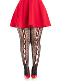 Sweetheart Striped Fishnet Tights with Heart Pattern & Bow Accents | Women's Fashion Hosiery