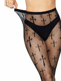Women's Fishnet Cross Pattern Tights – Gothic Novelty Fashion Hosiery