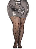 Celestial Fishnet Tights with Moon & Star Pattern | Women's Fashion Hosiery