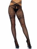 Women's Fishnet Crotchless Tights with Strappy Waist & Lace Garter Detail