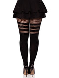 Opaque Faux Thigh High Pantyhose with Striped Fishnet Accent | Women's Seamless Hosiery
