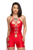 Red Halter Lace Up Romper