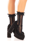 Sweetheart Lace Ankle Socks with Heart Pattern & Ruffle Cuffs