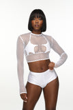 White Fishnet Long Sleeve Crop Top