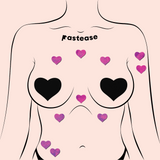 Mini Pink Holographic Heart Body Pasties – 10 Pack Iridescent Adhesive Heart Stickers