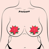 Christmas Winter Poinsettia Red & Green Glitter Nipple Pasties | Waterproof Holiday Breast Covers