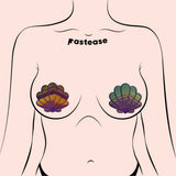 Mermaid Shell Neon Pink & Purple Glitter Seashell Nipple Covers | Waterproof Reusable Pasties