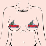 Christmas Little Red Truck Glitter Velvet Nipple Covers – Festive Holiday Pasties | Waterproof & Hypoallergenic