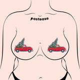 Christmas Little Red Truck Glitter Velvet Nipple Covers – Festive Holiday Pasties | Waterproof & Hypoallergenic