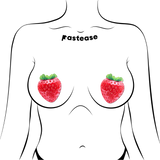 Strawberry Sparkly Red Juicy Berry Nipple Pasties – Glitter Velvet Waterproof Adhesive Covers
