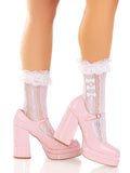 Sweetheart Lace Ankle Socks with Heart Pattern & Ruffle Cuffs