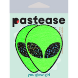 Glow-in-the-Dark Alien Nipple Covers – Glitter Black Eyes Adhesive Festival Pasties
