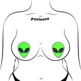 Glow-in-the-Dark Alien Nipple Covers – Glitter Black Eyes Adhesive Festival Pasties