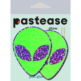 Glow-in-the-Dark Alien Nipple Covers – Glitter Purple Eyes Adhesive Festival Pasties