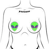 Glow-in-the-Dark Alien Nipple Covers – Glitter Purple Eyes Adhesive Festival Pasties