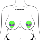 Glow-in-the-Dark Alien Nipple Covers – Glitter Purple Eyes Adhesive Festival Pasties