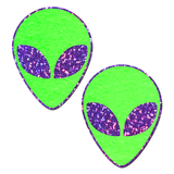 Glow-in-the-Dark Alien Nipple Covers – Glitter Purple Eyes Adhesive Festival Pasties