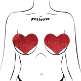 Red Glitter Heart Full Breast Covers – Adhesive Support Tape for Dresses & Festival Wear