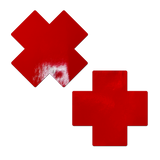 Red Faux Latex Full Breast Covers – Glossy Adhesive Support Tape for Backless & Strapless Outfits