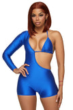 Royal Blue One Sleeve Bikini Romper