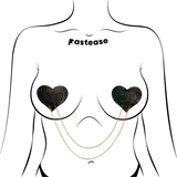 lack Shattered Disco Heart Nipple Covers with Gold Chains – Sparkling Adhesive Festival Pasties