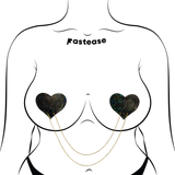 lack Shattered Disco Heart Nipple Covers with Gold Chains – Sparkling Adhesive Festival Pasties